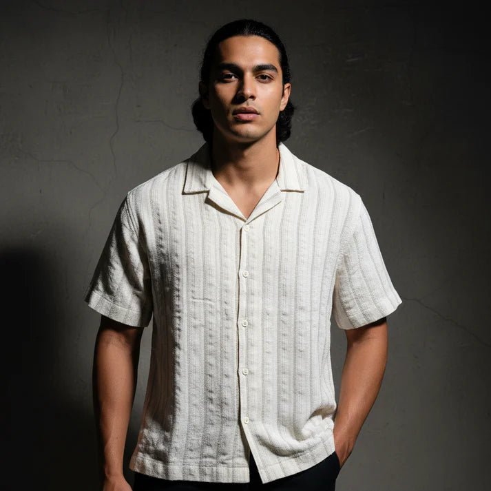 Baggy Shirt - White + Brown Stripe - Bangladesh Business Club
