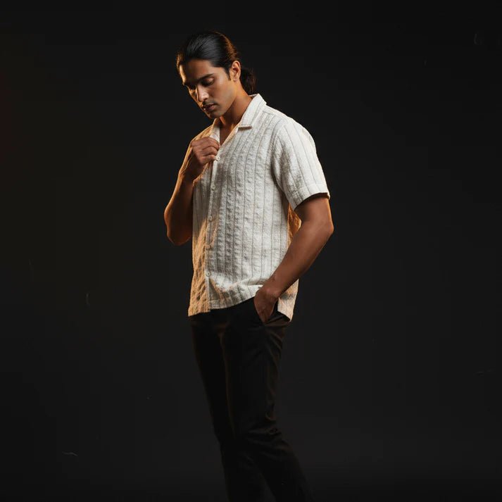 Baggy Shirt - White + Brown Stripe - Bangladesh Business Club