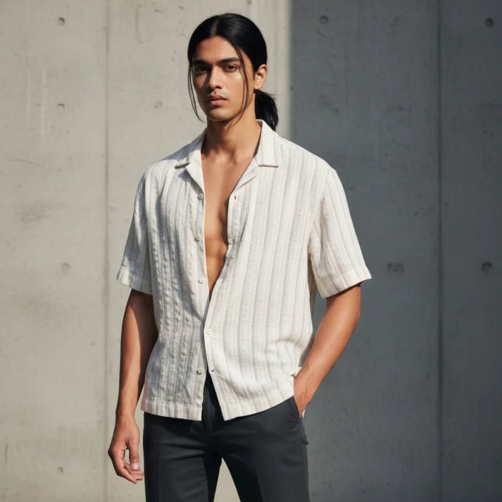 Baggy Shirt - White + Brown Stripe - Bangladesh Business Club