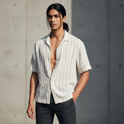Baggy Shirt - White + Brown Stripe - Bangladesh Business Club