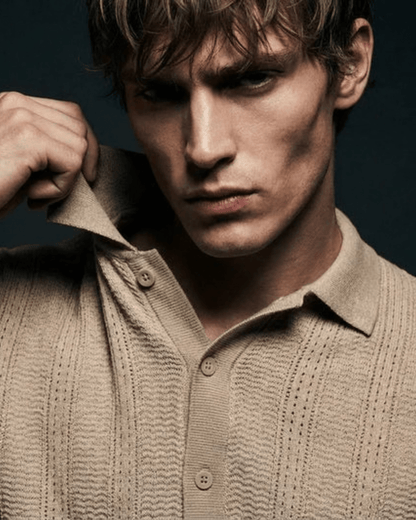 Beige - Knitted Short Sleeve Cuban - Bangladesh Business Club
