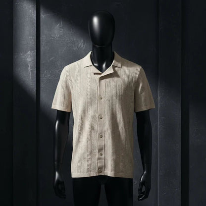 Beige - Knitted Short Sleeve Cuban - Bangladesh Business Club