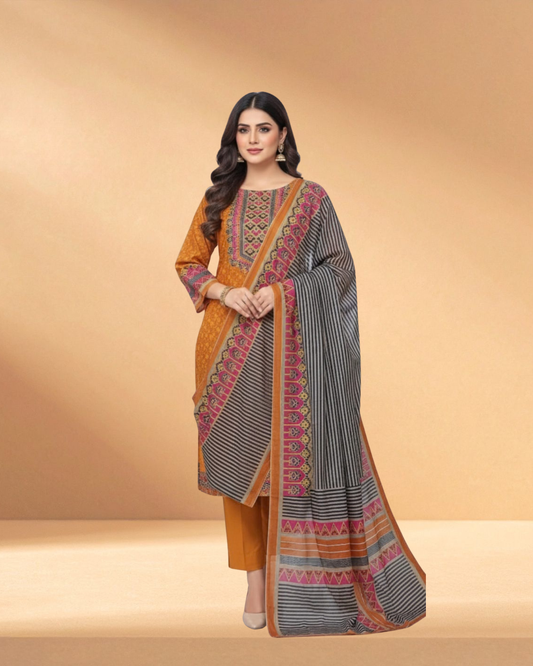 Zam Zam Spiced Amber Luxury Digital Printed 3-Piece