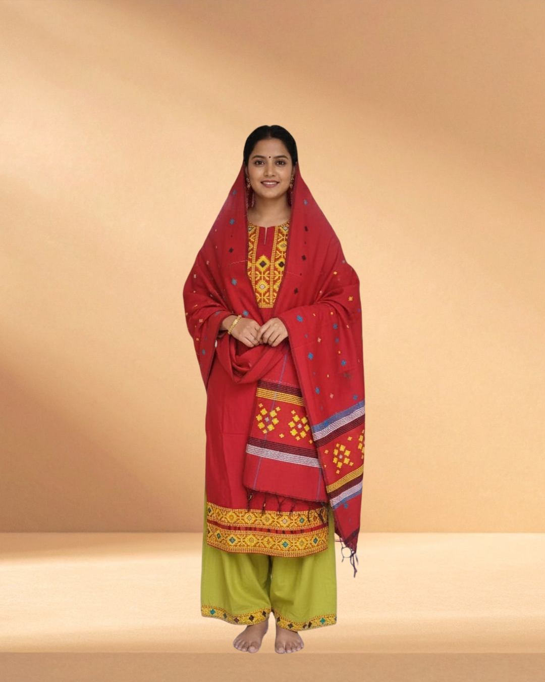 Jamdani Burnished Saffron Luxury Woven 3-Piece
