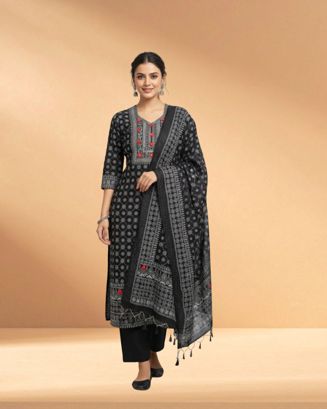 Delhi Boutiques Obsidian Roast Luxury Embroidered Chiffon 3-Piece