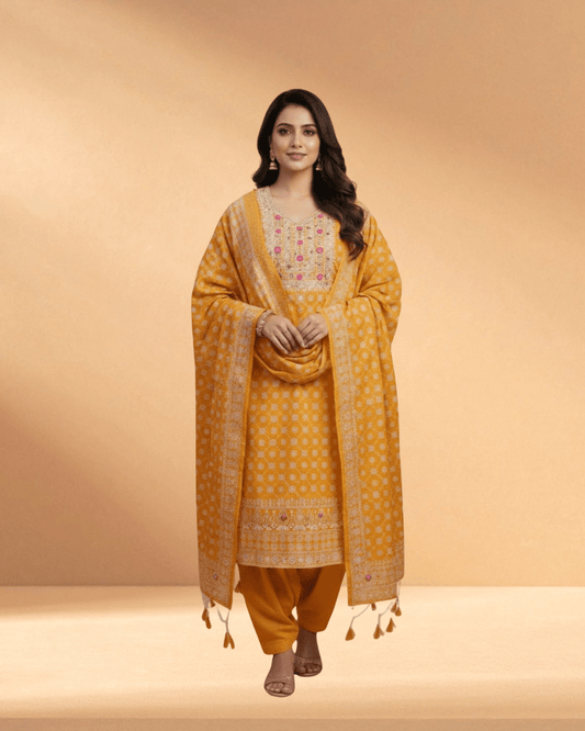 Delhi Boutiques Burnished Copper Luxury Embroidered Chiffon 3 - Piece - Bangladesh Business Club