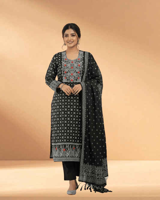 Delhi Boutiques Midnight Onyx Luxury Embroidered Chiffon 3 - Piece - Bangladesh Business Club