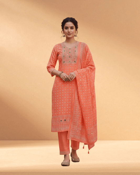 Delhi Boutiques Spiced Rosewood Luxury Embroidered Chiffon 3 - Piece - Bangladesh Business Club