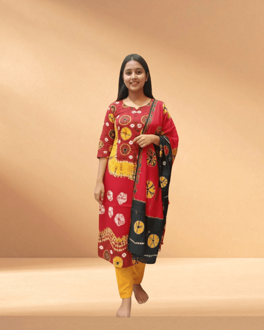Devdas Batik Burning Carnelian Luxury Hand - Dyed 3 - Piece - Bangladesh Business Club