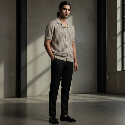 Stone Relaxed Textured Knit Bowling Shirt