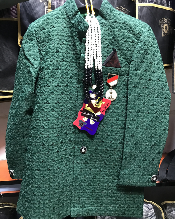 Royal Forest Green Embroidered Baby Sherwani Set