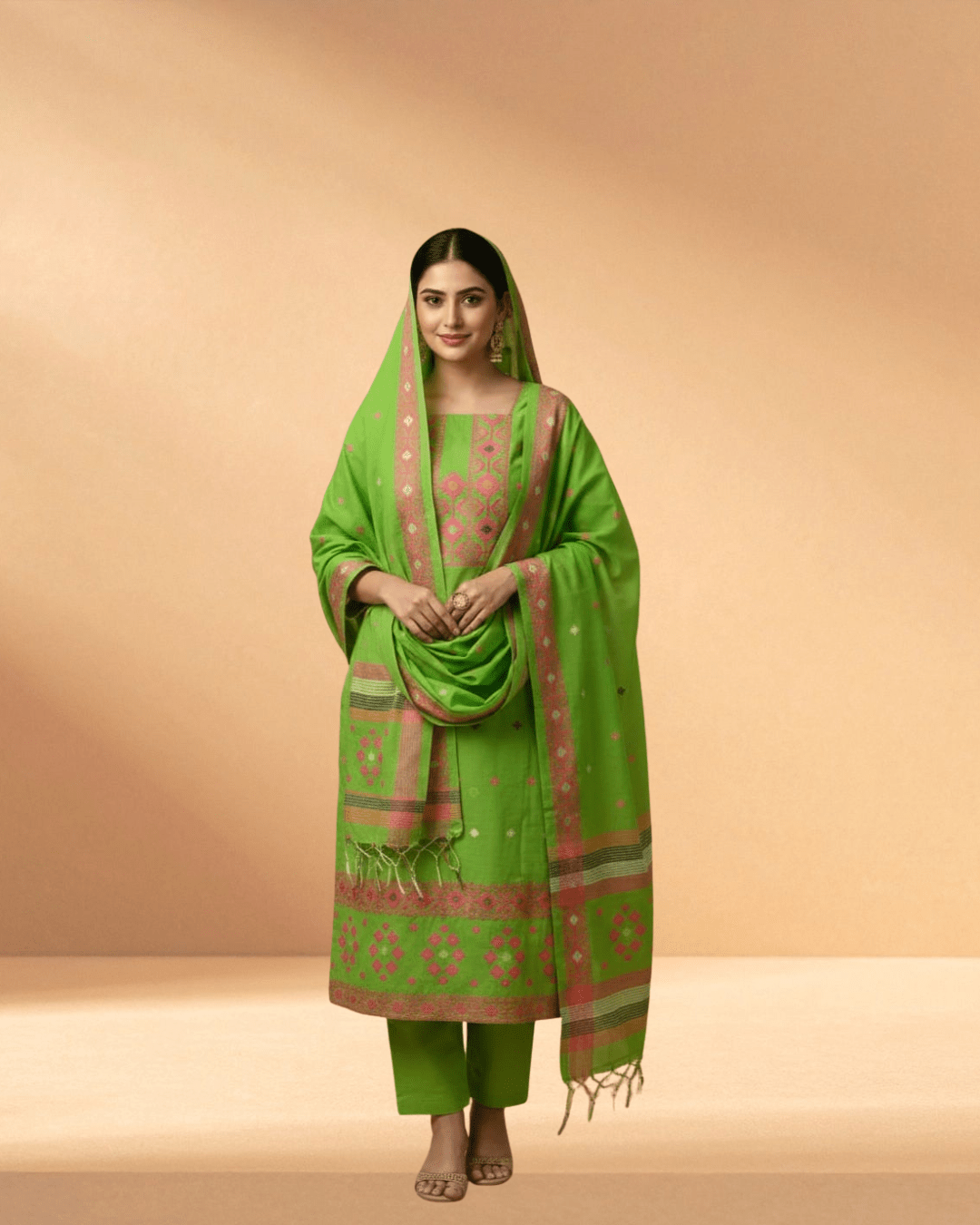 Jamdani Sprouted Sage Luxury Woven 3 - Piece - Bangladesh Business Club