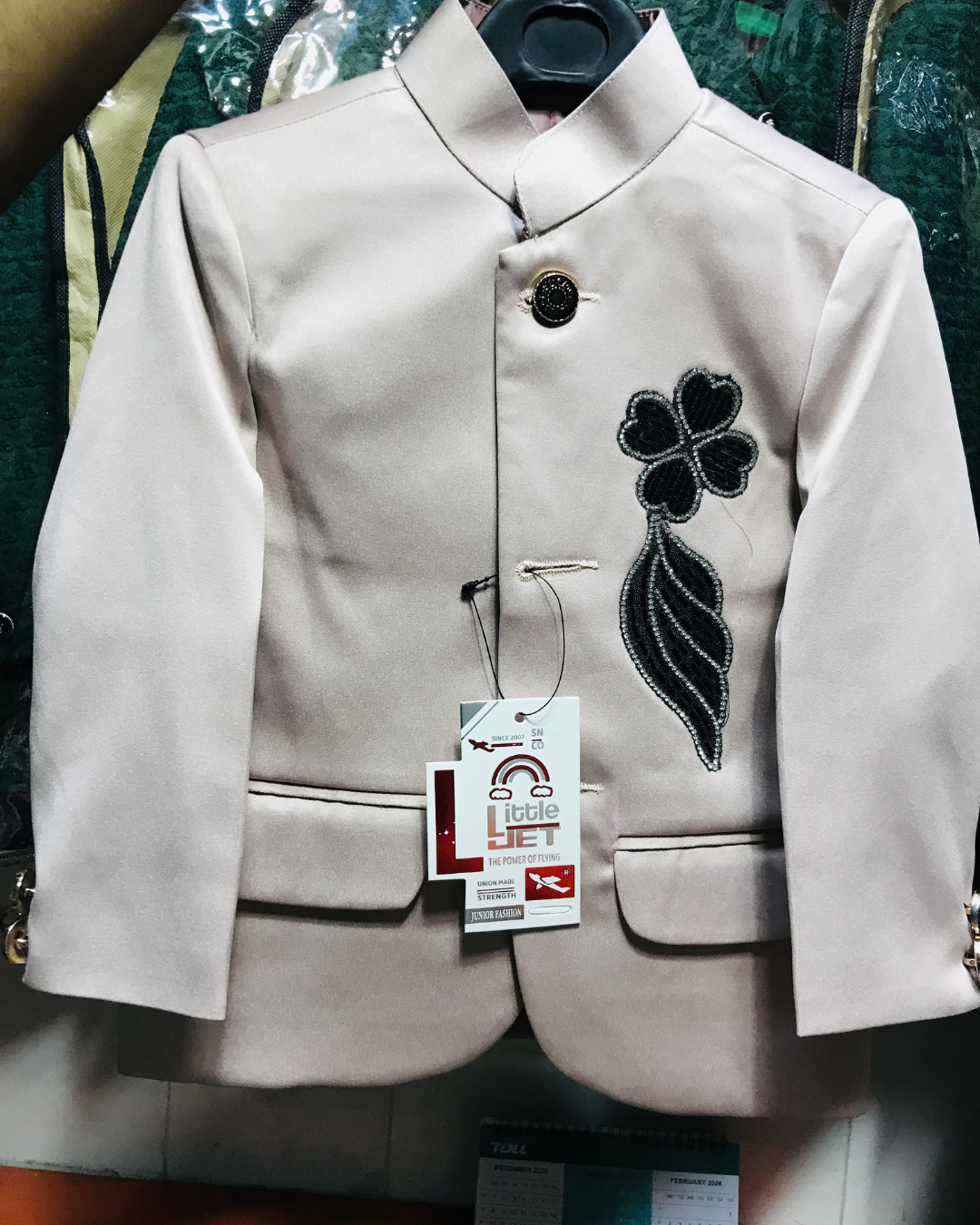 Classic Sand-Grey Structured Baby Blazer.