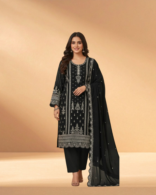Nurjan Obsidian Royalty Luxury Hand-Embellished 3-Piece