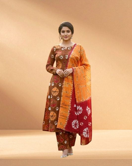 Devdas Batik Earthen Cedar Luxury Hand-Dyed 3-Piece