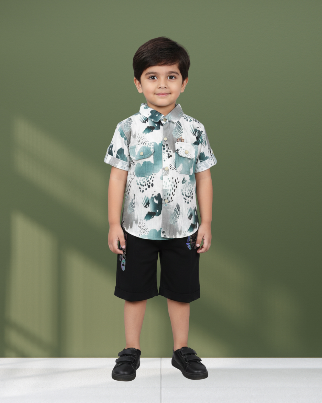 Little Trendsetter Teal Abstract Shirt & Shorts Set