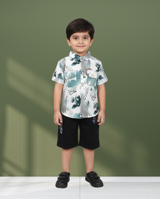 Little Trendsetter Teal Abstract Shirt & Shorts Set