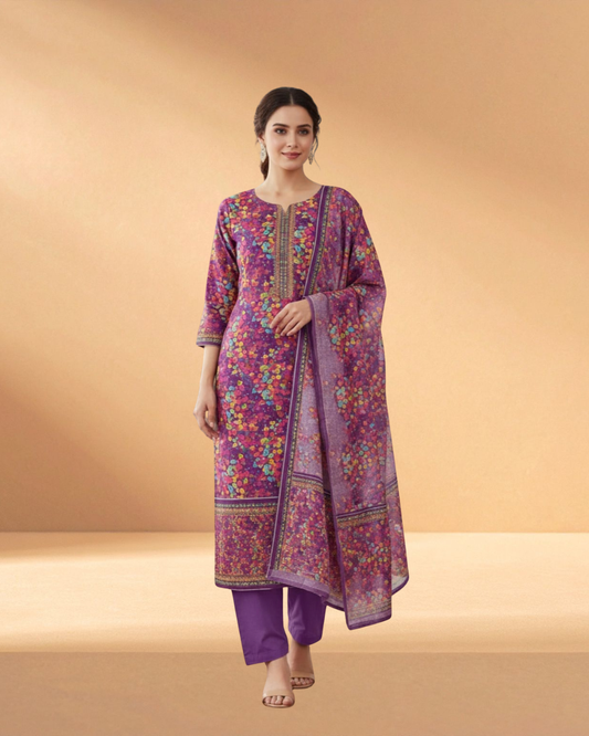 Digital Jam Jam Dark Mulberry Luxury Printed 3-Piece