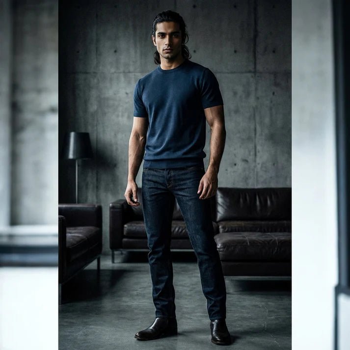 Navy Round Neck Knitted T-Shirt - Bangladesh Business Club