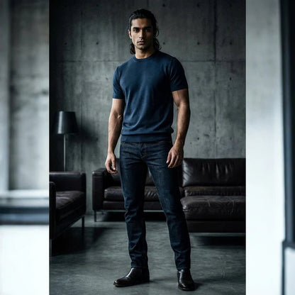 Navy Round Neck Knitted T-Shirt - Bangladesh Business Club