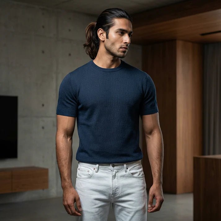 Navy Round Neck Knitted T-Shirt - Bangladesh Business Club