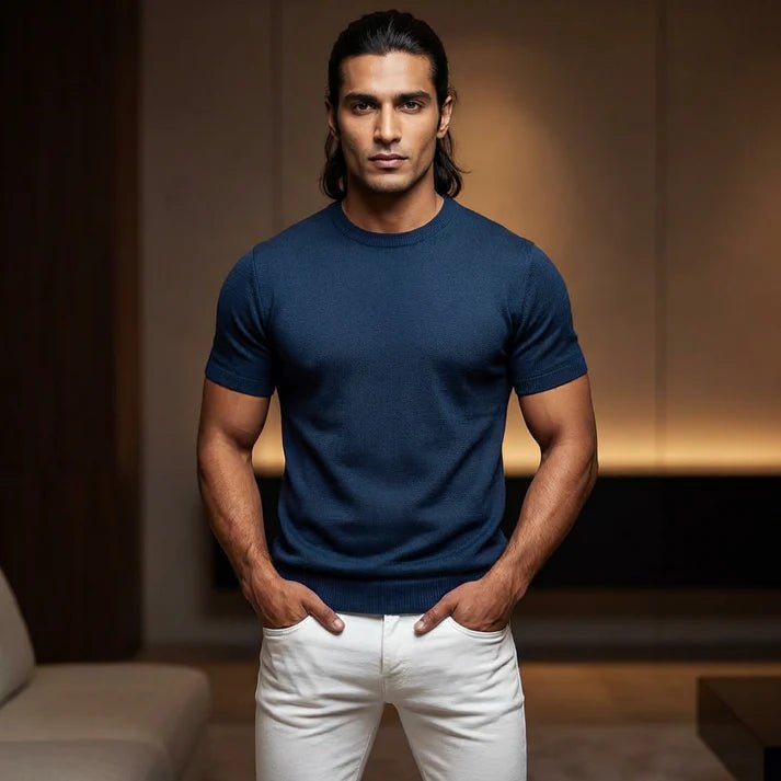 Navy Round Neck Knitted T-Shirt - Bangladesh Business Club