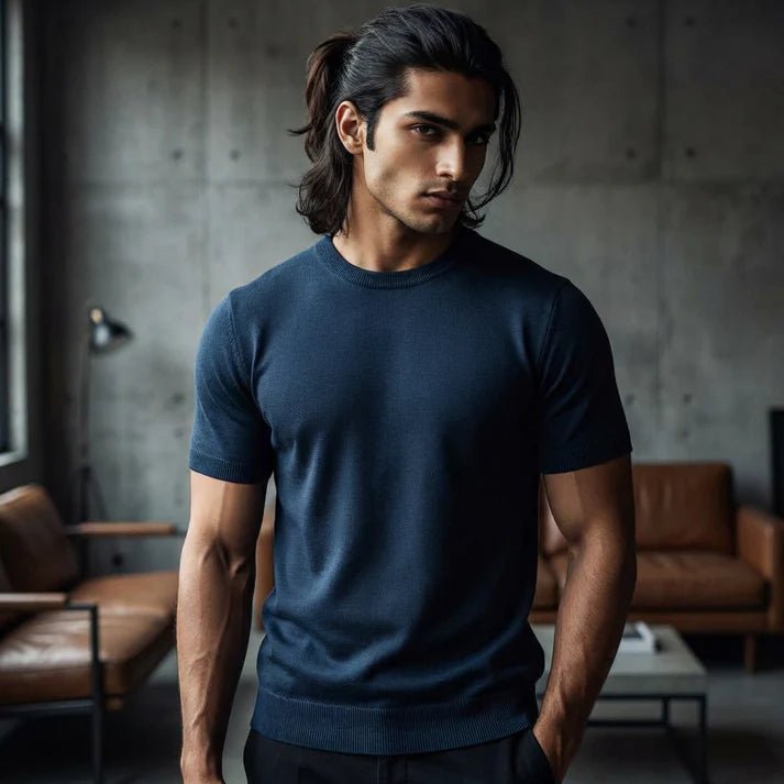 Navy Round Neck Knitted T-Shirt - Bangladesh Business Club