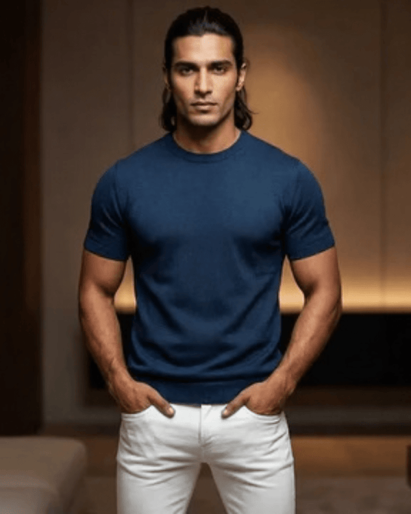 Navy Round Neck Knitted T-Shirt - Bangladesh Business Club