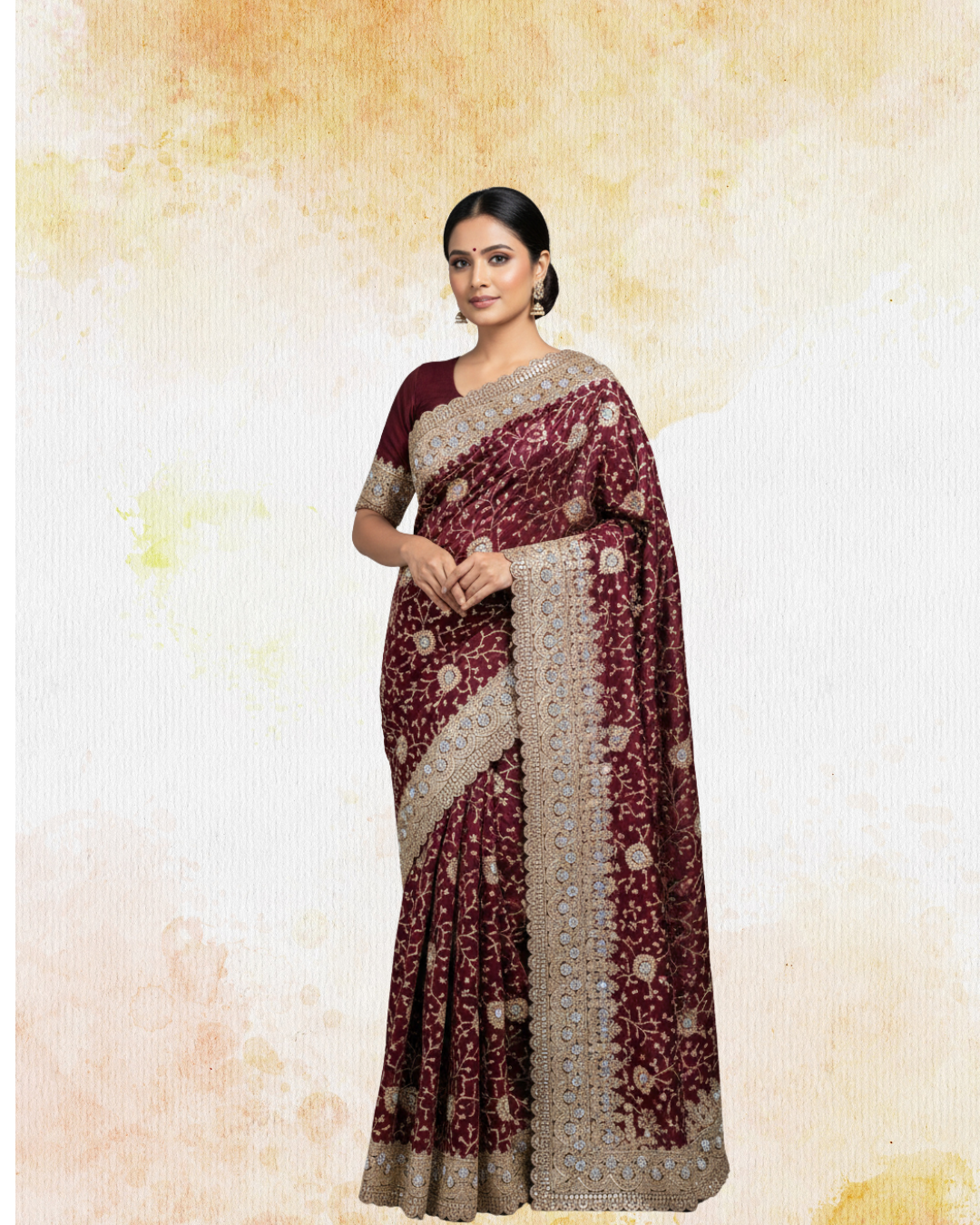 Elite Dubai Silk Saree with Intricate Stone Work