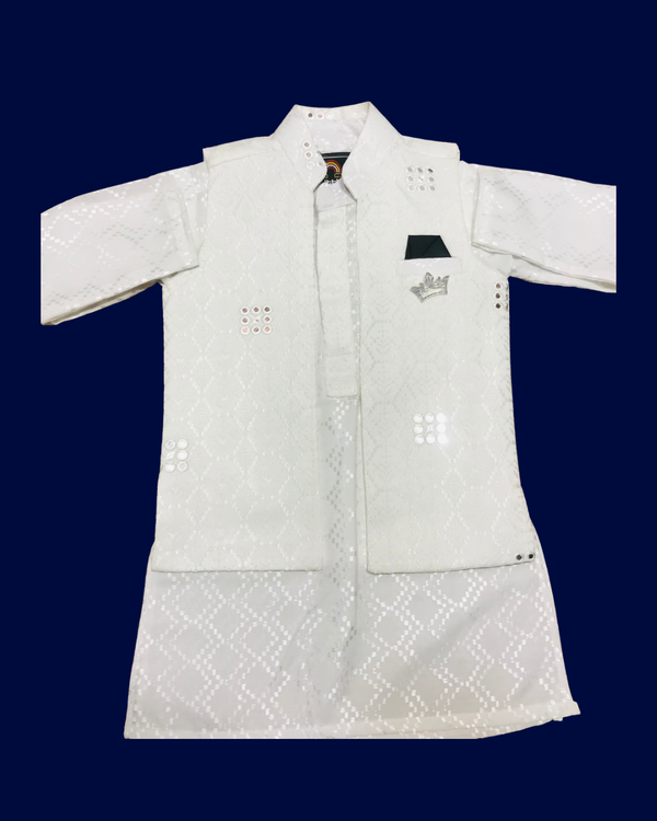 Royal White Embroidered Panjabi with Waistcoat (Koti) Set