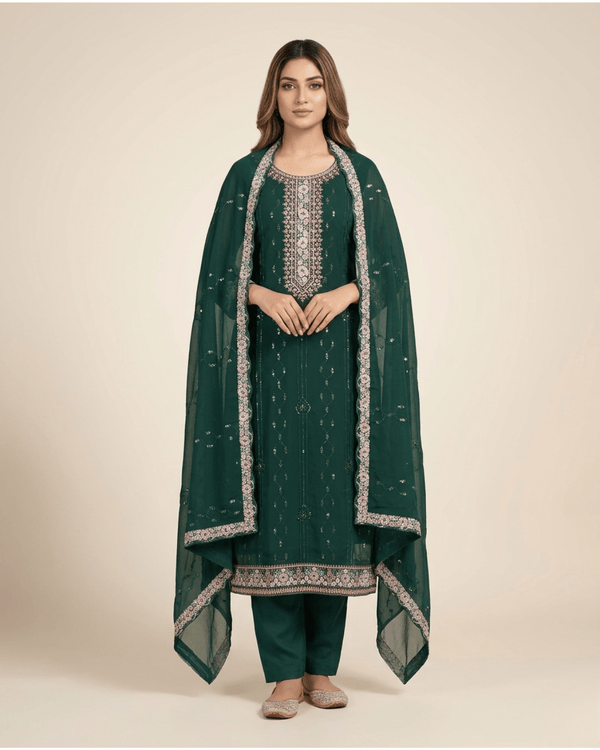 Royal Emerald Embroidered Three - Piece Festive Set. - Bangladesh Business Club