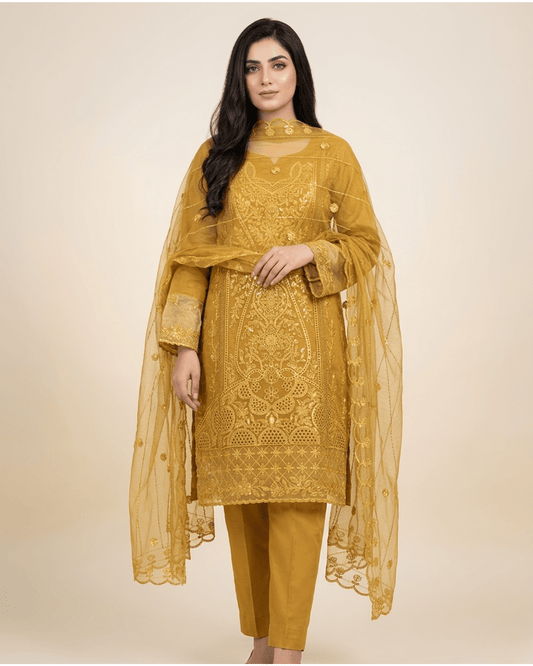 Royal Mustard Gold Embroidered Premium Three - Piece Set. - Bangladesh Business Club