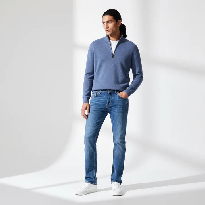 Straight stretch cotton jeans, - Blue - Bangladesh Business Club