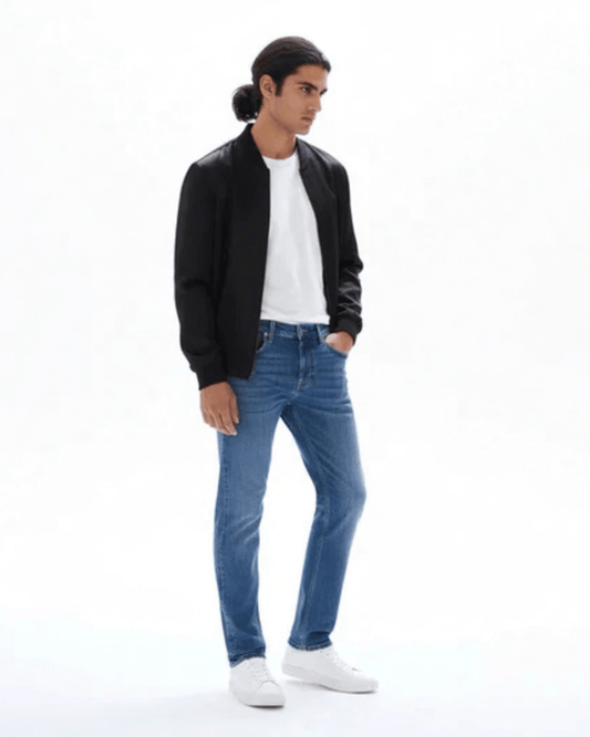 Straight stretch cotton jeans, - Blue - Bangladesh Business Club