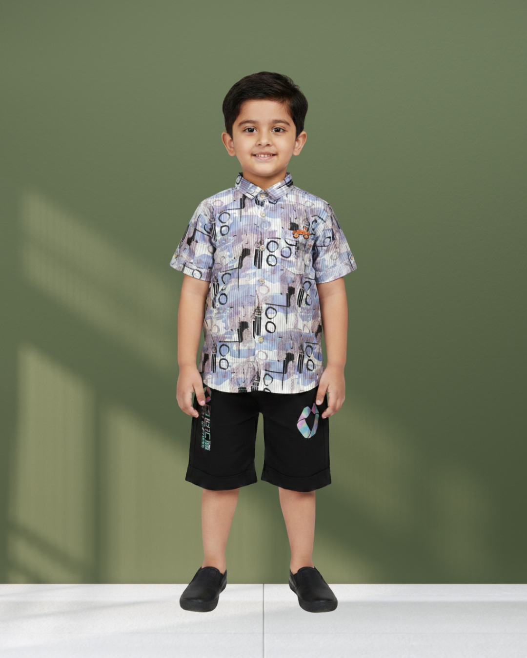 Little Urbanite Casual Printed Shirt & Shorts Set