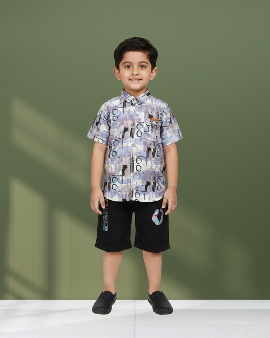 Little Urbanite Casual Printed Shirt & Shorts Set