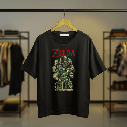 Black Zelda graphic T-shirt featuring Link and The Legend of Zelda inspired artwork with a prominent front print.