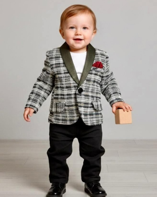 Young Executive" Grey Tweed Textured Baby Blazer.
