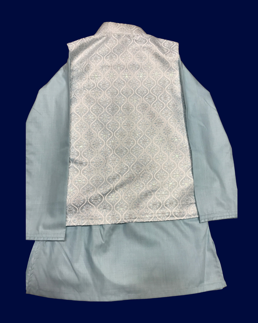 Boys' Royal White Mirror-Work Panjabi Koti Set